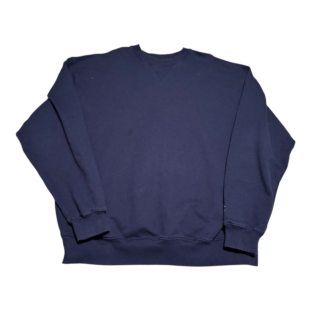 Y2K Champion Cotton Blend Navy Blue Stained Crewneck Sweatshirt Men's 2XL